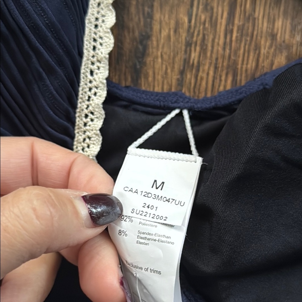 Cupshe Navy Textured Camisole with Cream Trim - Picture 2 of 12